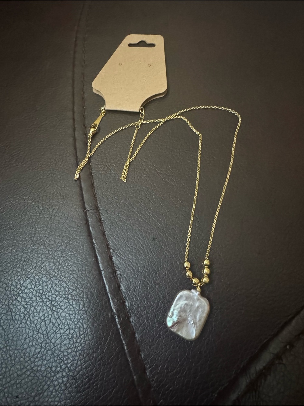 NWT Gold Chain Necklace with White Baroque Pearl